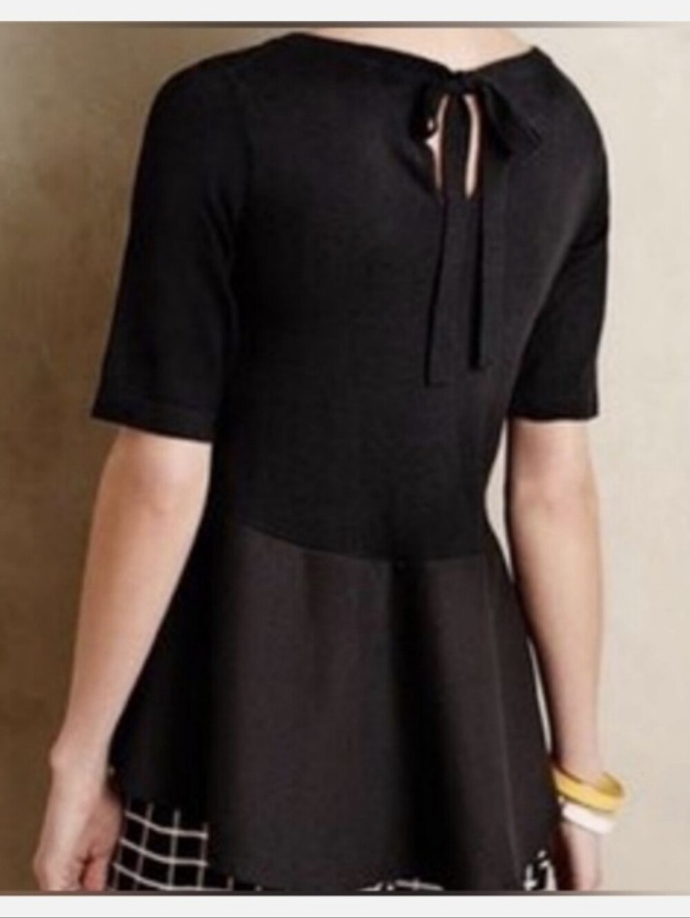 MOTH Black Meri Skirted Peplum Sweater Blouse Tie-Back Half Sleeve, Size M